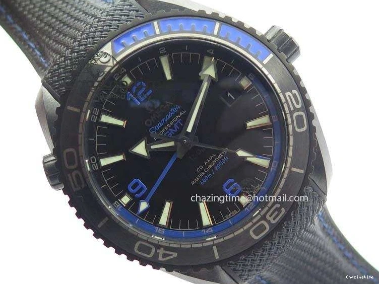 0317 Unique Planet Ocean 45mm Real Ceramic Blue BP-Maker Best Edition Black Dial On Nylon Rubber Strap A 8184